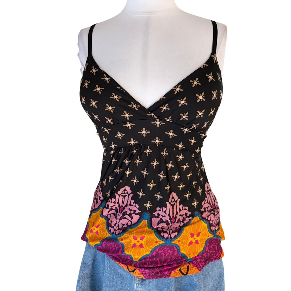 Vintage Forever 21 Y2K Cami Tank Top Small Black Floral Empire Waist Camisole